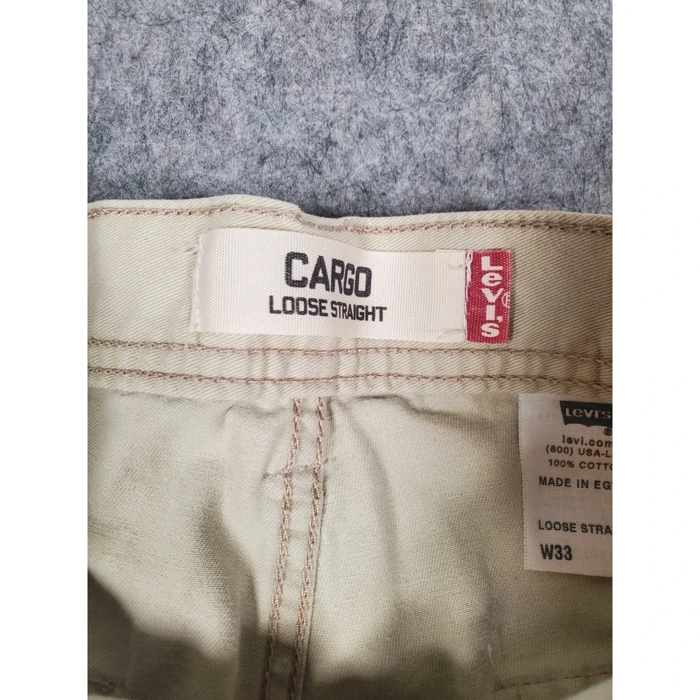 Y2K Levi's Cargo Pants Mens 33x30 Tan Khaki Loose Straight Baggy Cotton Utility